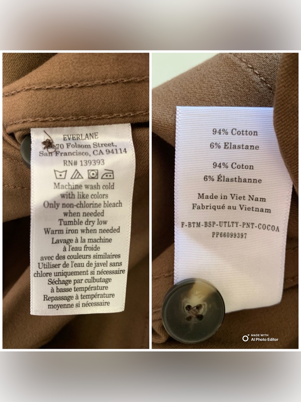 Everlane Cocoa Brown Bi-Stretch Utility Pant Size 00 NWT Fall Casual - Picture 14 of 17